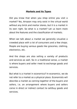 Classification of Markets - They usually sell perishable goods of daily ...