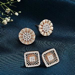 Zaveri Pearls Set of 2 Rose Gold Contemporary Cubic Zirconia Brass Stud ...