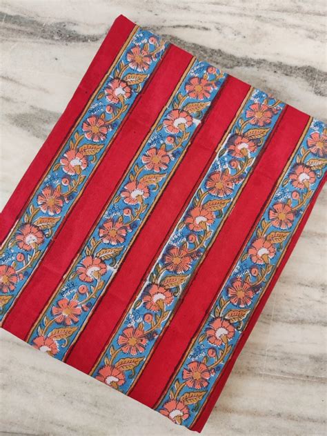 (Pre-cut 1m+0.50m) Pure Soft Cotton Hand Block Printed Fabric ...