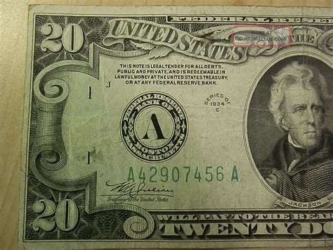 1934 C Andrew Jackson $20 Bill Federal Note Us Currency. . Boston