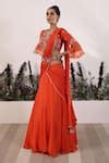 Buy Orange Georgette Embroidery V-neck Saffron Sunset Pre-draped Saree ...