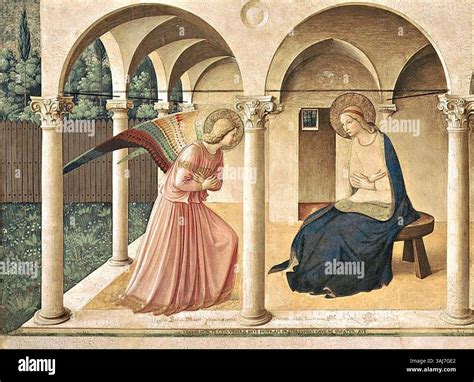 Fresco by Fra Angelico, depicting the Annunciation, located in the north corridor of the San ...