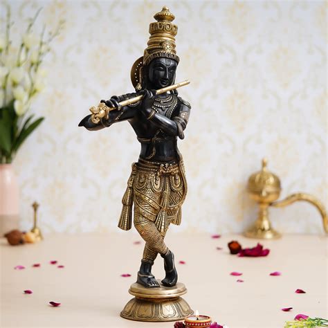Lord Krishna Playing Flute Decorative Brass Statue - eCraftIndia Online