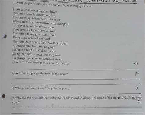 Read the poem carefully and answer the folliwing questions: - Brainly.in