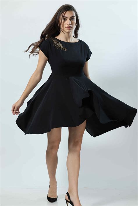 Cascade Black Beauty Detail Boat Neck Midi Dress – HESL