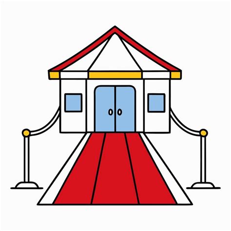 Red carpet entrance to a building with rope barriers | Premium Vector