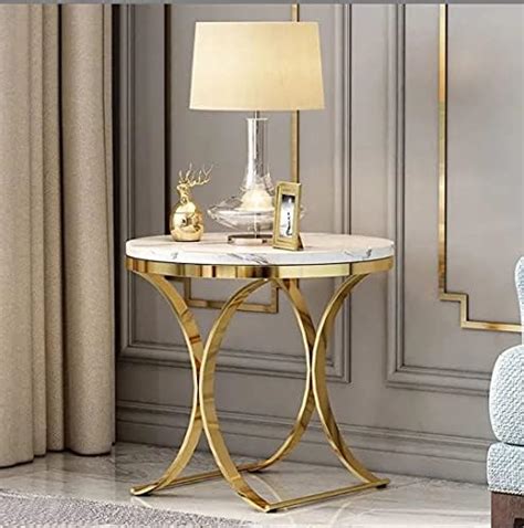 National Industries Luxury Marble Sofa Side Table 2 Tier Round Corner ...