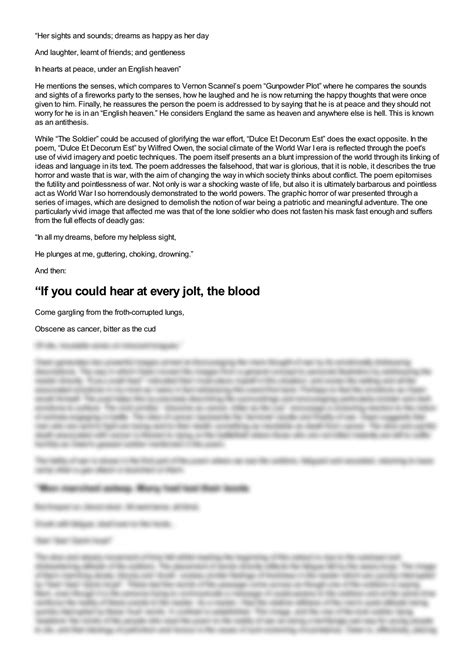 SOLUTION: Comparison of dulce et decorum est by wilfred owen and the ...