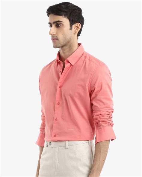 Rare Rabbit Men's Cambroc Flouroscent Orange Cotton Plain Regular Fit