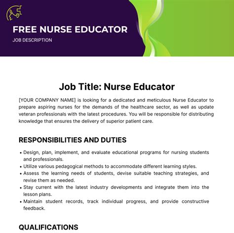Free Nurse Educator Job Description Template to Edit Online