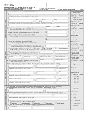 Texas Motor Vehicle Seller-Financed Sales Tax Permit - Blank Fillable ...