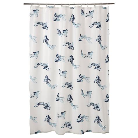 VATTENSJÖN shower curtain, white blue/fish, 180x200 cm (71x79") - IKEA