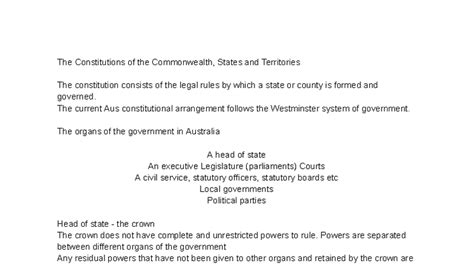 Law Notes: Structure of Commonwealth, States & Territories - Studocu