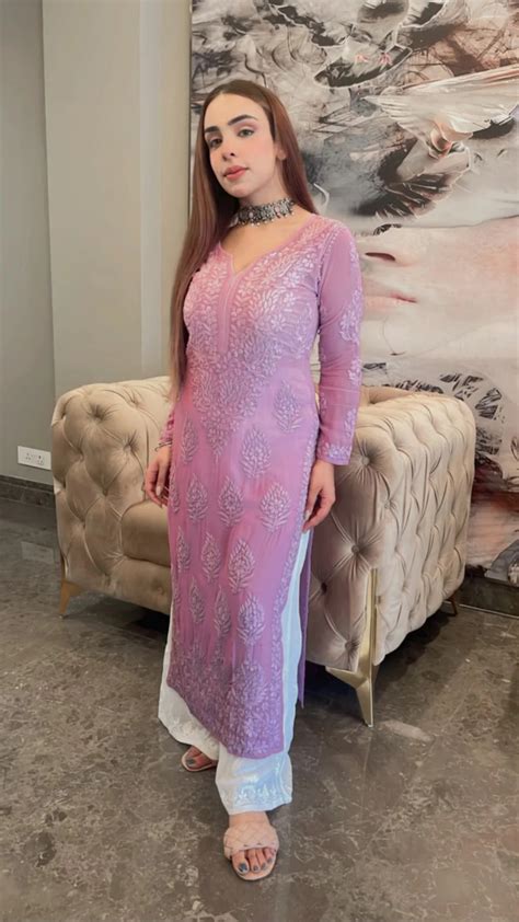 Ombre Pink Rayon Cotton Chikankari Kurta With Palazzo – SurtiSilk