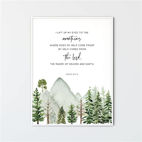Psalm 121:1-2 Christian Wall Art Printable Watercolor Mountains Scripture Poster Bible Verse ...