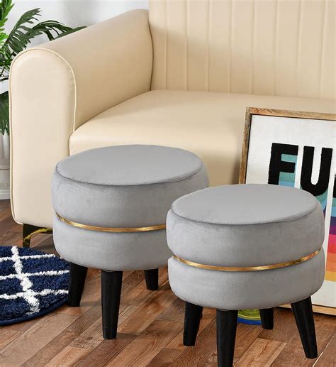 HOMEBUK Ottoman Pouffes Stool for Living Room, Puffy Wooden Ottoman ...