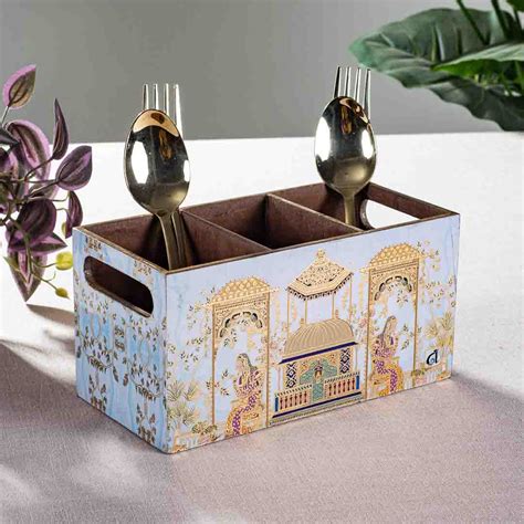 Premium Mughal Mdf Cutlery Holder - 03 Div Design Two – Aawrun
