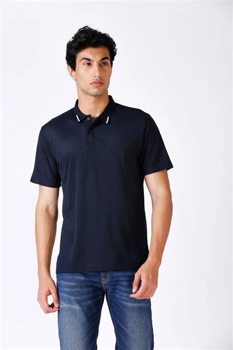 Premium Solid Matte Polo Collar with Tipping T-shirt Navy Blue Men's ...