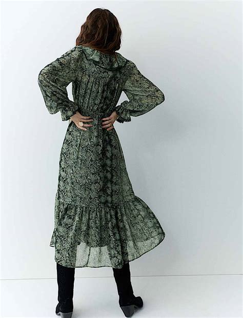 Buy Snake Print V-Neck Frill Detail Midi Dress at Marks & Spencer