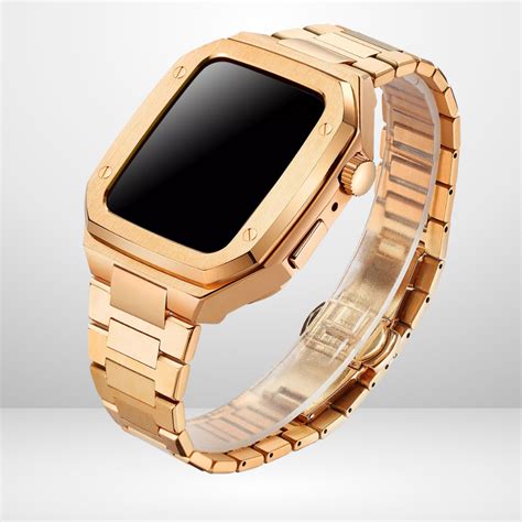 Luxury Retrofit Stainless Steel Kit for iWatch Rose Gold Color 44/45 M ...