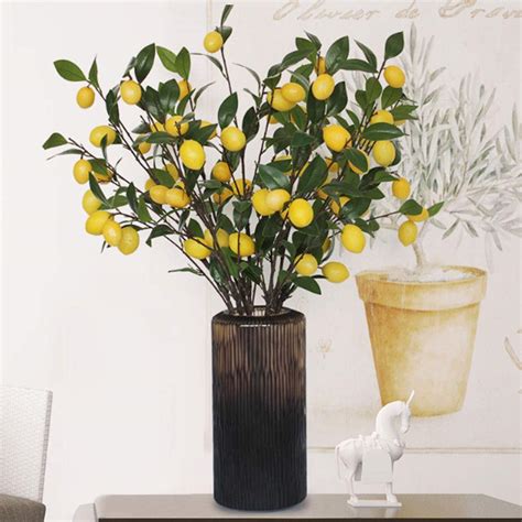 Buy WDDH Simulation Lemon Branch, 36.6inch Yellow Fake Lemon Flower ...