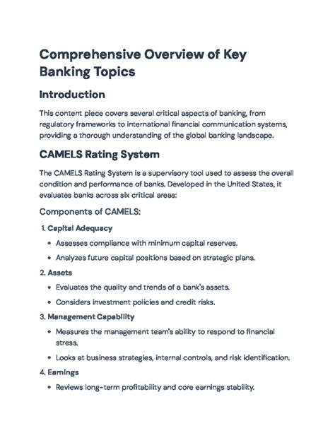 Comprehensive Overview of Banking Regulations and Practices ...