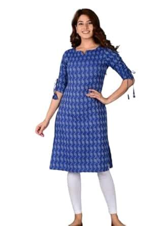 RD allure Women's Pure Cotton Embellished Printed Straight 3/4 Sleeves ...