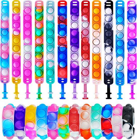 Buy Ainiv12PCS Fidget Bracelet Toys, Silicone Push Pop Bubble Wristband ...