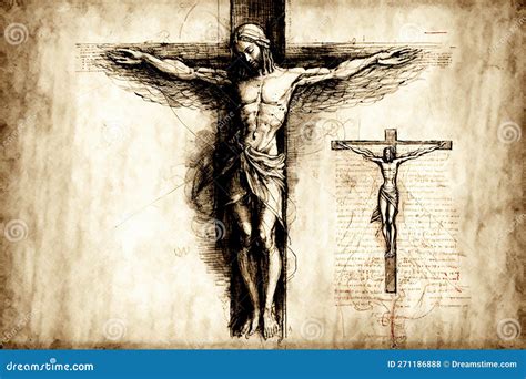 Christ on the Cross Drawing in Style of Leonardo Da Vinci Created by ...