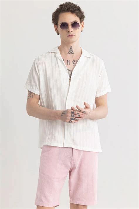 Buy Men's Stripariffic White Self-Design Shirt Online | Snitch – SNITCH