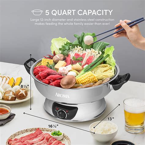 Aroma Stainless Steel Hot Pot, Silver (ASP-600), 5 quart ...