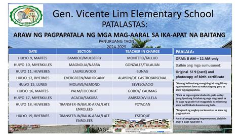 Enrolment Schedule for Incoming Grade 4 Students, Transfer-In and Balik ...