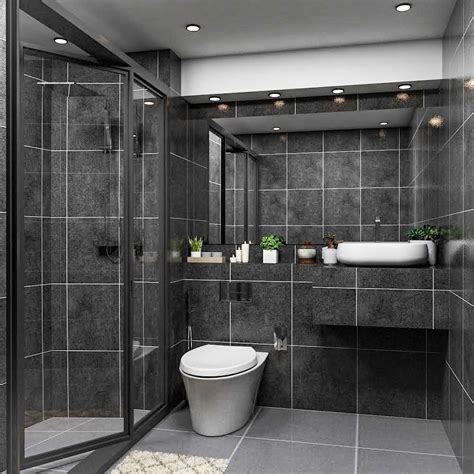 Black And Grey Bathroom Design With Black-Framed Partition | Livspace