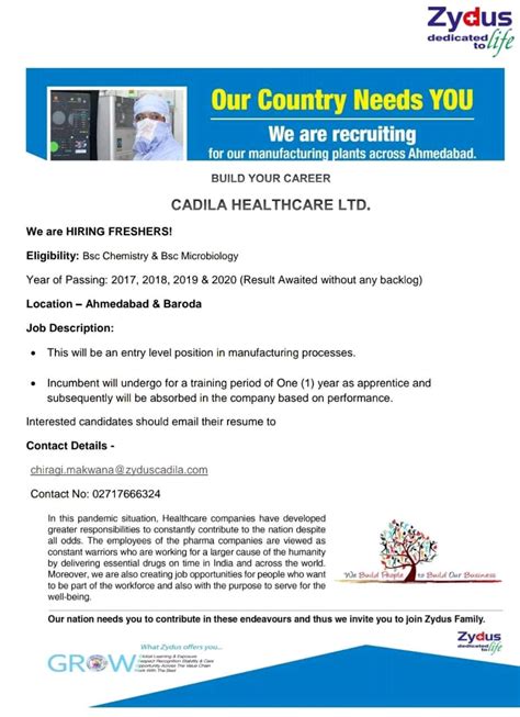 Zydus Healthcare Gujarat jobs for B.sc apply now