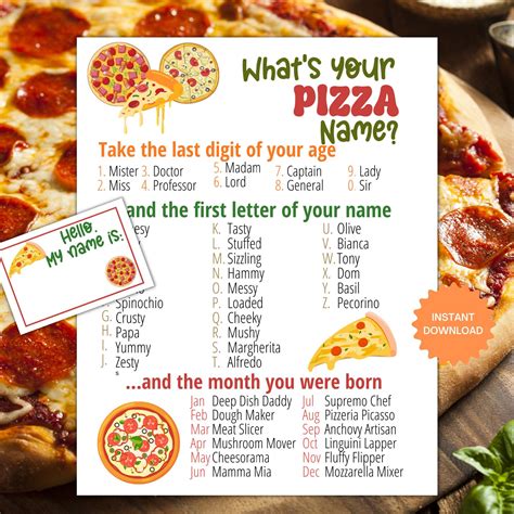 What's Your Pizza Name Game WITH NAMETAGS + SIGN, Pizza Party Game ...