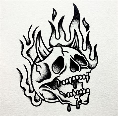 Traditional flames drawing | Traditional flame tattoo black, Skull ...