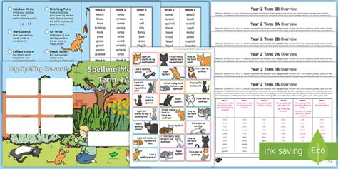 Year 2 Cat Themed Spelling Menu Pack