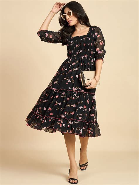 Floral Printed Fit & Flared Dress – Azira-Ind
