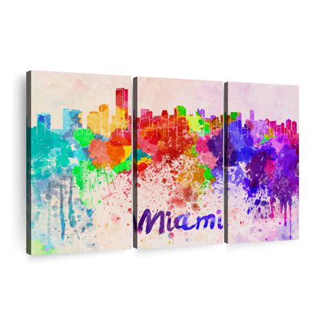 Ebern Designs Miami Skyline Colors by Naomi Heart - 3 Piece Wrapped ...