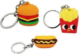 MM Rubber Miniature Burger/French fries/Hotdog Rubber Keychains - 3 ...