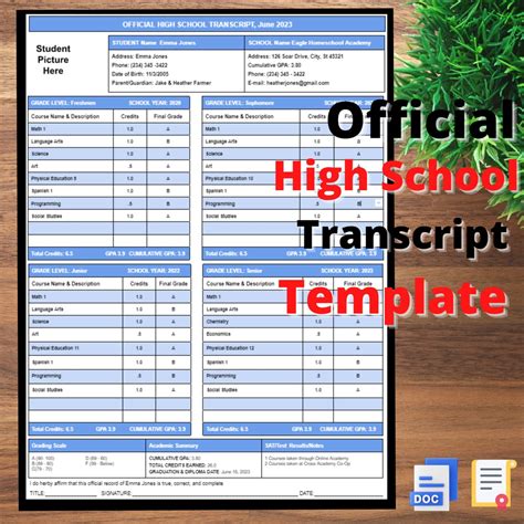 High School Transcript Editable Fillable Template, Homeschool ...