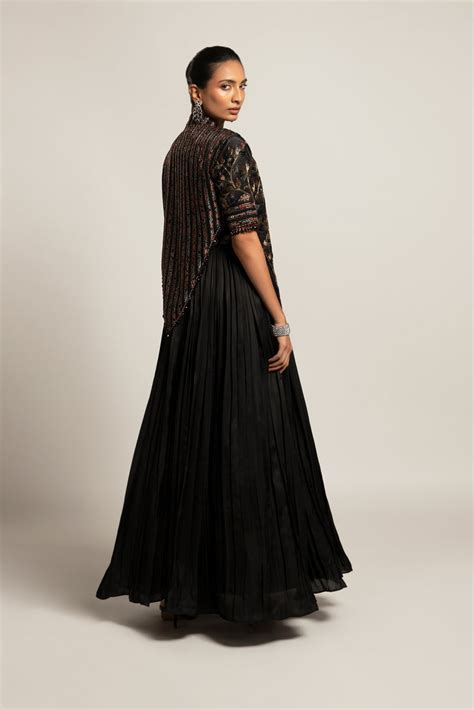 Black Gathered Gown with Embellished Jacket – Sejal Kamdar Designs