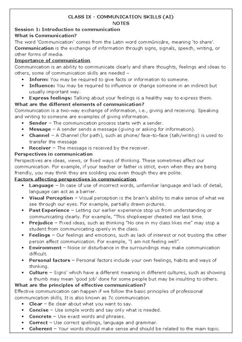 CLASS IXE COMMUNICATION SKILLS NOTES: Introduction & Verbal ...