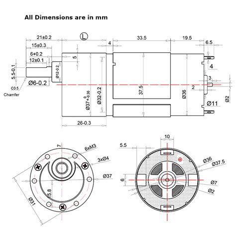 Probots PB37-555 DC12V 10RPM High Torque DC Low Speed Reduction Motor ...