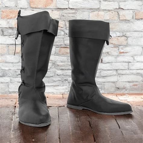Men's Gothic Renaissance Style Black Fold-Over Knee-High Boots with ...