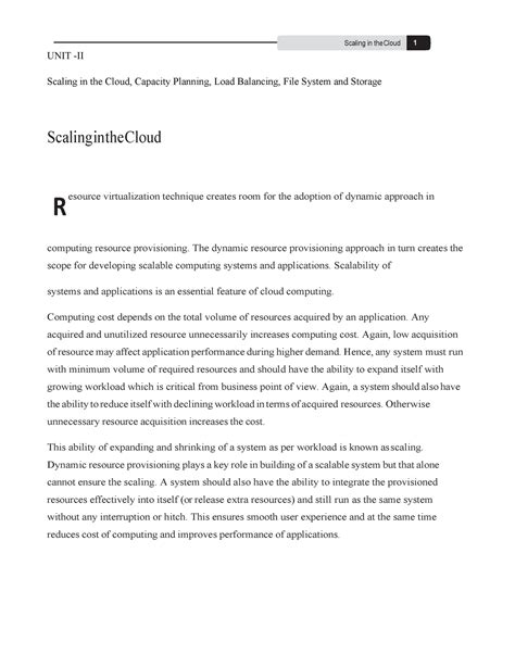 CC unit 2 - Lecture notes 1,3 - w UNIT -II Scaling in the Cloud ...