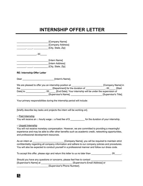 Internship Offer Letter Internship Acceptance Letter | Editable
