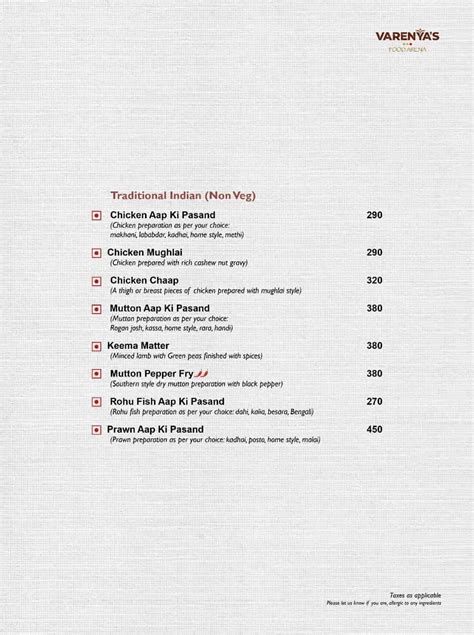Varenyas Multi Cuisine Restaurant Menu- Bhubaneswar