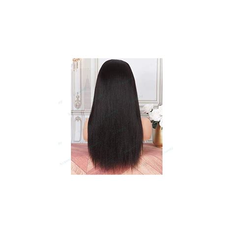 Buy LUFFYWIG Yaki Straight Human Hair Wig With Headband Brazilian Full ...