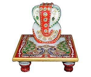 Buy Ekam Art Hand Painted Marble Chowki Ganesh Puja Pata Online at Low ...